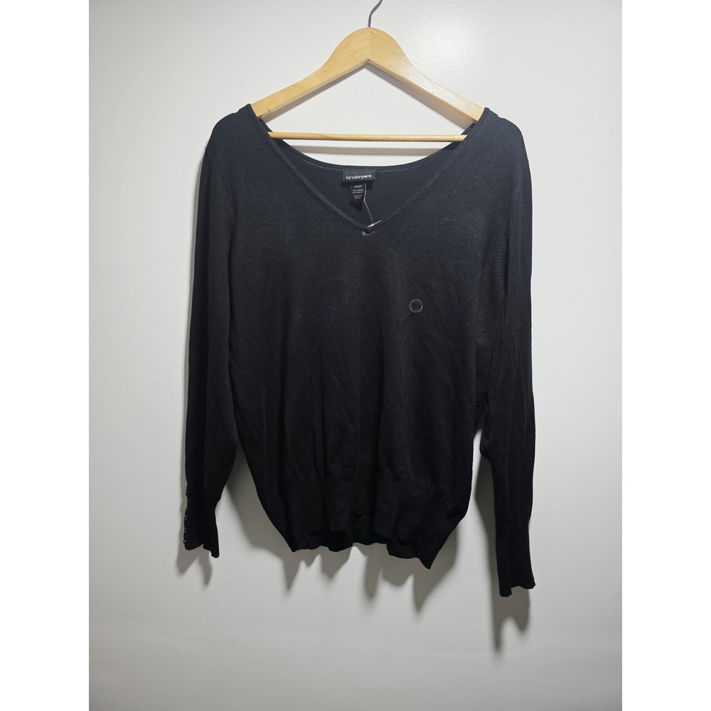 Lane Bryant Womens Sweater V-Neck Pullover Black Size 18/20  Rayon/Nylon
